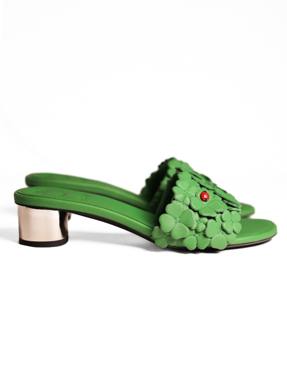 Dior Bloom Heeled Slide Green Dior Clover Embroidered Lambskin 37.5 - Picture 8 of 8